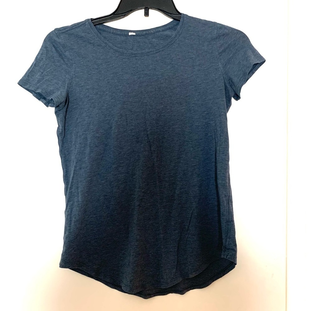 Lululemon Athletica Love Crew Tee Top T-shirt Curved Hem Pima Cotton Navy Blue - Picture 4 of 12
